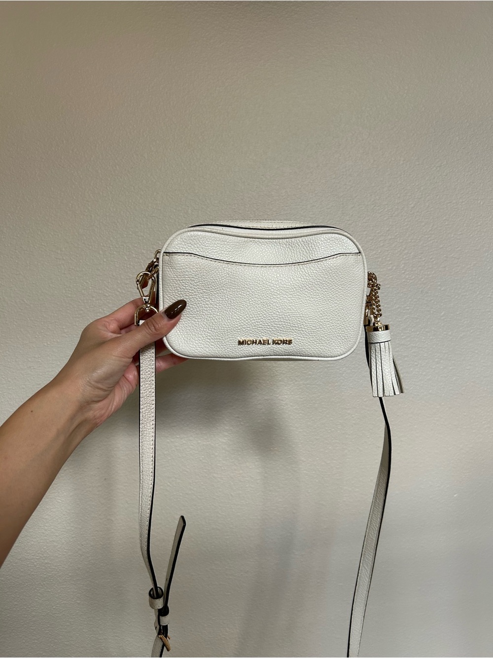 Michael Kors White Pebbled Leather Crossbody with Tassel